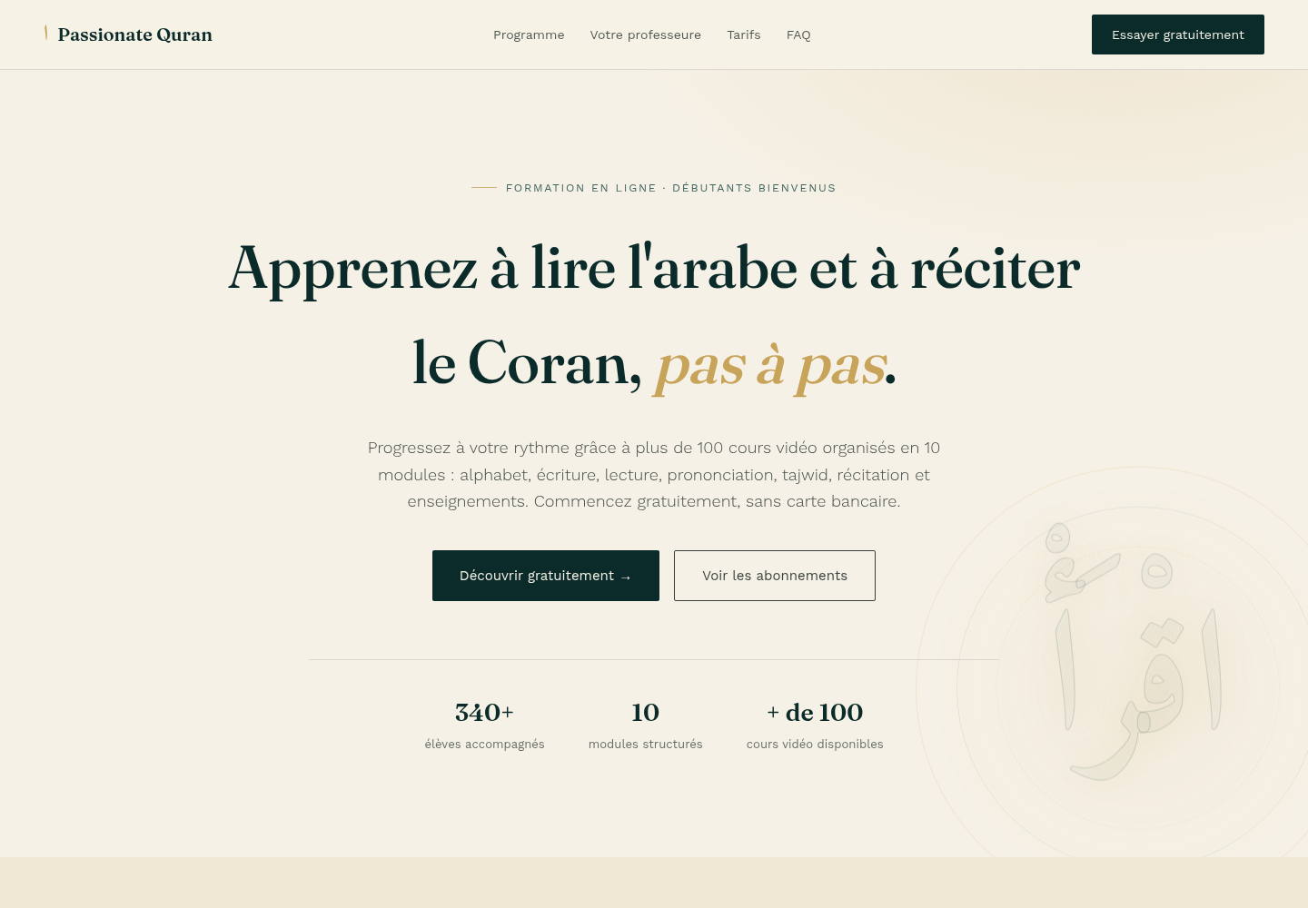 Landing page Passionate Quran